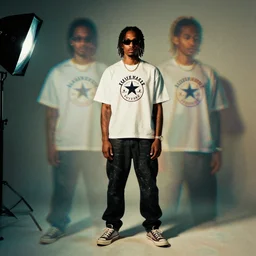 a photoshoot for a clothing brand by converse designed by kaytranada, color grading, editorial photography, multispectral imaging, double - exposure, stroboscope