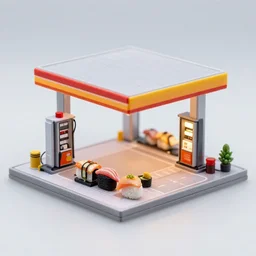 gas station made of sushi 4 5 mm miniature diorama