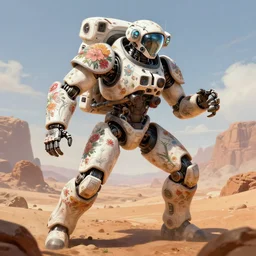 a warrior robot astronaut, floral! looks like a machine from horizon zero dawn designed by apple, in socotra island, posing for a fight, intricate, elegant, highly detailed, digital painting, establishing shot, an epic fantasy, artstation, smooth, sharp focus, illustration, art by artgerm and greg rutkowski, 8 k