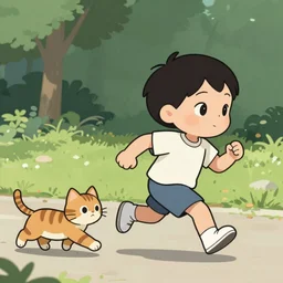 a cartoon character which is running from a cat, realism.