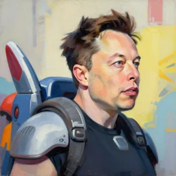 greg manchess portrait painting of elon musk with jetpack as overwatch character, medium shot, asymmetrical, profile picture, organic painting, sunny day, matte painting, bold shapes, hard edges, street art, trending on artstation, by huang guangjian and gil elvgren and sachin teng