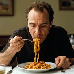 Harvey Keitel eating pasta in American Psycho (1999)