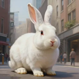 giant rabbit on a street, city, detailed painting, 4 k, hd, realistic, digital painting, artstation, by, paul bonner, aarons slim