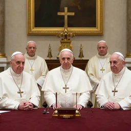 the last 5 popes sitting at a table