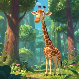 🦒, 🌳, anime, disney, pixar, 8 k, hd, dof, kodak film, volumetric lighting, subsurface scattering, photorealistic, octane render, details, funny, crazy