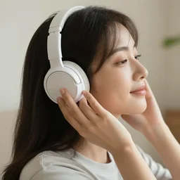 a woman listening to music