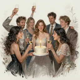 a few friends cheers! hooray! intricate, elegant, highly detailed, digital painting, artstation, concept art, sharp focus, illustration, by justin gerard and artgerm, 8 k