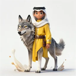 portrait of young arabian nomad half wolf, with yellow cloths, league of legends splash art, hearthstone splash art, full body shot, rule of thirds, ultrafine hyperrealistic detailed face, artgerm, greg rutkowski, trending on artstation, 8 k, intricately detailed, highly detailed