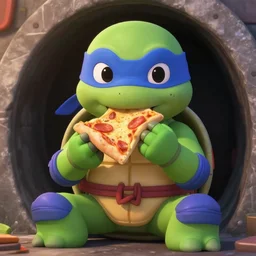 film still of cute ninja turtle sitting in a sewer eating pizza, film still bokeh blur overcast backlighting kodak film from the movie ninja turtles, 4 k