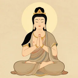 contented female bodhisattva, praying meditating, portrait illustration by Anna Dittmann