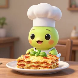 pixar cute platypus wearing a chef hat and holding a lasagna with three basil leaves over the lasagna, pixar style, ultradetailed, 3 d