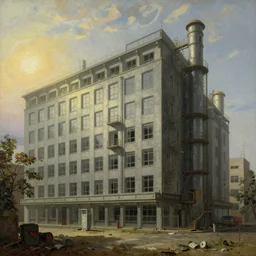 a beautiful ultradetailed painting of embassy building urbex industrial architecture by claude lorrain, bioshock morning sun tokyo, archdaily, wallpaper, highly detailed, trending on artstation.