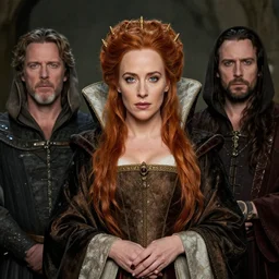 Gillian Anderson  as a beautiful Medieval Queen  , by Gerald Brom , Mark Arian , Artgerm