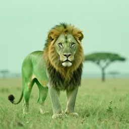 green lion in savanna minimal style