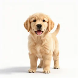 playful golden retriever puppy, clean 3d render, full body, isolated on a pure white background, centered, entire subject in frame, sharp focus, soft studio lighting