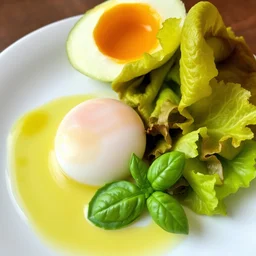 egg yolk, lettuce, basil, and olive oil