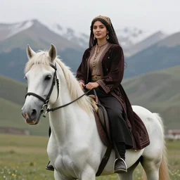 a beautiful young kurdish woman riding a beautiufl white horse in the kurdish mountains art by martin ansin, highly detailed, 8 k, high resolution, award winning art, incredibly intricate