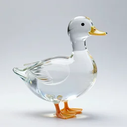 transparent sculpture of a duck made out of glass