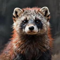 portrait of a furry weasel fursona, a roguish redblack stoat, by xu beihong