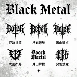 black metal concert flyer, black metal logos, unreadable, poster, 3 band lineup