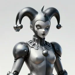 a statue of a court jester with spikes on his head, cyberpunk art by android jones artgerm greg rutkowski gustave dore, cgsociety, platinum cyborg, bionic futurism, fantasy art, angular, zbrush, darksynth, holographic metallic polygonal shards, sharp focus 8 5 mm f 1. 8