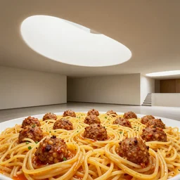 an interior made of spaghetti and meatballs by frank lloyd wright
