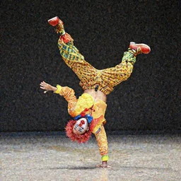a clown breakdancing