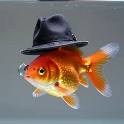 portrait photography of a common goldfish with a hat and a monocle, high resolution, realistic, hdr, trending on artstation