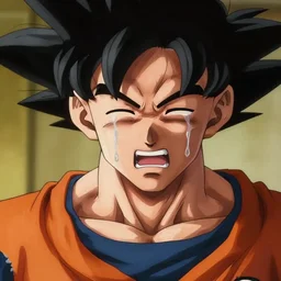 photo of photorealistic goku crying a huge amount of tears, despair