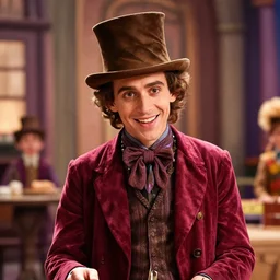 a frame from the 1 9 7 1 movie willy wonka and the chocolate factory, starring tim allen, portrait, in focus, smiling