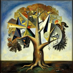 A beautiful tree, surrealist, cubism, famous artwork by Salvador Dalí