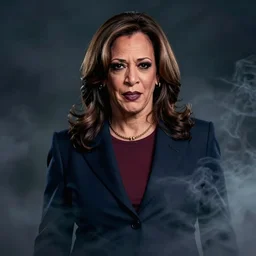 Kamala Harris morphed into a Disney character cruelly devilla, 8k, professional photography, cinematic shot, dark, smoke