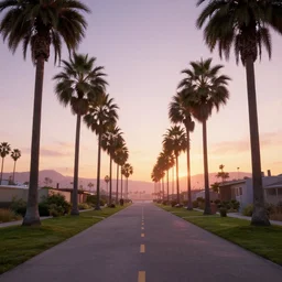 a unreal engine scene, los angeles, palms, sunset, romantic, concept art, hyperrealistic, trending on artstation, high quality, highly detailed, path traced, soft lighting, soft colors, digital art, 8 k hdr, octane render, unreal engine 5,
