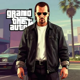Neo (Matrix) in Grand Theft Auto V cover art, ArtStation, Pixiv, realistic, Procreate, PaintTool SAI