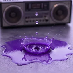 Purple rain drops splashing onto an oil slick, hifi