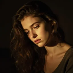 depressed girl portrait, chiaroscuro lighting, by David Lynch