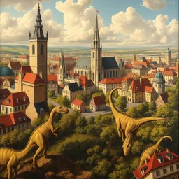 city of munich, historical painting, detailed, with dinosaurs - n 4 - w 1 0 2 4