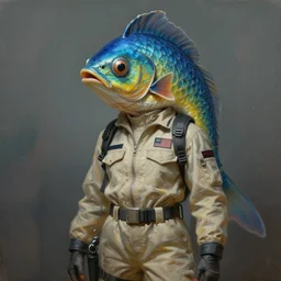 epic professional digital art of female human - fish hybrid animal wearing air force jumpsuit, humanoid head, painting, by leesha hannigan, iris van herpen, artstation, cgsociety, wlop, epic, much wow, much detail, gorgeous, detailed, cinematic, masterpiece