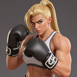 facial portrait of a beautiful thick muscular fitness model zarya from overwatch wearing boxing gloves, roided face, blonde hair and ponytail, elegant, art by stanley artgerm lau wlop rossdraws james jean andrei riabovitchev marc _ simonetti and sakimichan tranding on artstation
