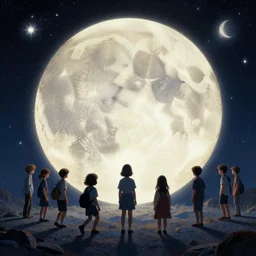 Un ensemble d'enfants La galaxie s'étend Jardin de l'imagination Combler la lacune Voler face à la lune Vois comme nous évoluons, 8k quality, award winning photo