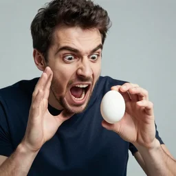 stock image of a man scarying to a egg