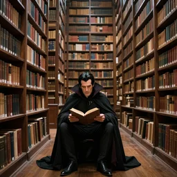 giant library, books everywhere, dracula sits reading, donato giancola
