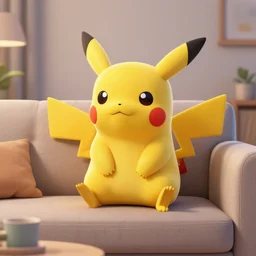 Pikachu taking a bong rip while sitting on the couch, unreal engine 5, octane render, cgsociety, living room interior, soft lighting, ray tracing