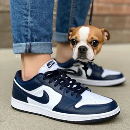 a dog wearing nike shoes