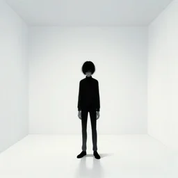 aesthetic digital illustration of a solitary mischievous young psychopath standing in an empty white room by brian bolland, rachel birkett, alex ross, and neal adams | sinister, dangerous, character concept, concept art, unreal engine, finalrender, centered, deviantart, artgerm