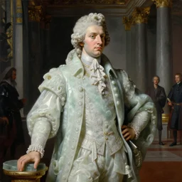 neoclassical portrait of a prince made of jade in his temple, by jacques - louis david, by greg rutkowski, by zdzisław beksinski, by josep tapiro baro, trending on artstation, featured on pixiv, masterpiece, oil on canvas, cinematic composition, dynamic beautiful lighting,