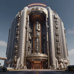 3 d sculpt of massive rounded rectangular jabbas palace hangar maschinen krieger cyberpunk'scifi digital movie camera'' power station'complex industrial military building facade, halo, star wars, ilm, star citizen halo, mass effect, high tech industrial, artstation unreal