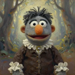 steve buscemi as a muppet. gouache fairytale art, russian romanticism, muted palette, backlighting, depth of field