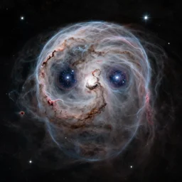 a head - shaped!!! nebula with stars for eyes, photo taken with james webb telescope