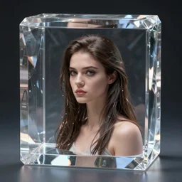 a extremely realistic digital image of a stunning woman imprisoned in a clear four-dimensional crystal box, by Andrea Chiampo, artstation and Frederik Heyman, extremely detailed woman, stunning volumetric lighting, hyper realism, fantasy 4k